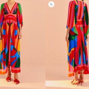 Farm Rio Colorful Leaves Midi Dress, Medium, NWT